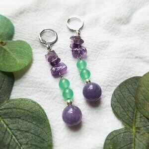 Amethyst & Chrysoprase Crystal Earrings – Colorful Maximalist Earrings, Mermaid